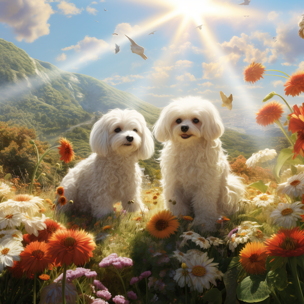 Detailed Scene with Maltese Dog and Black Bichon Poodle