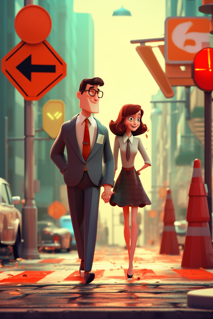 Smiling couple walking on the road