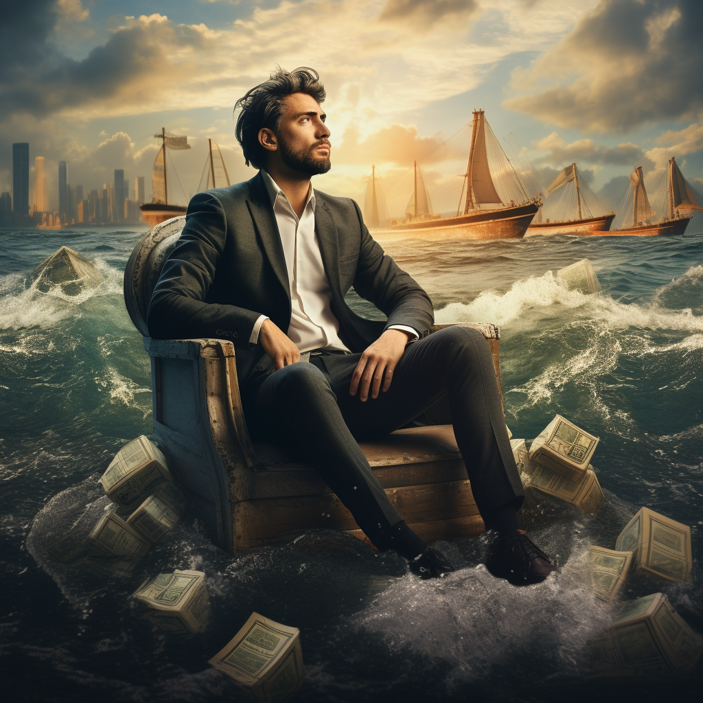 Man on Boat with XAU USD Chart