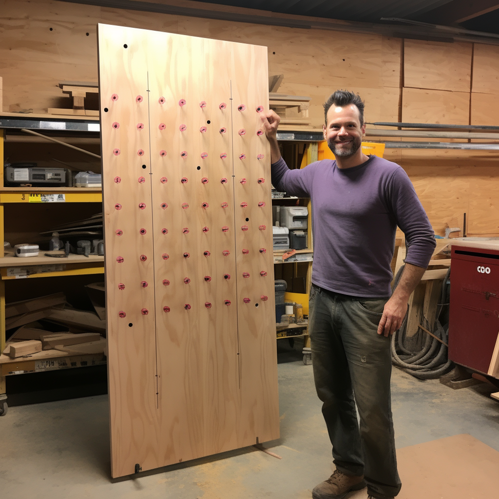 Man Standing with DIY Plinko Board