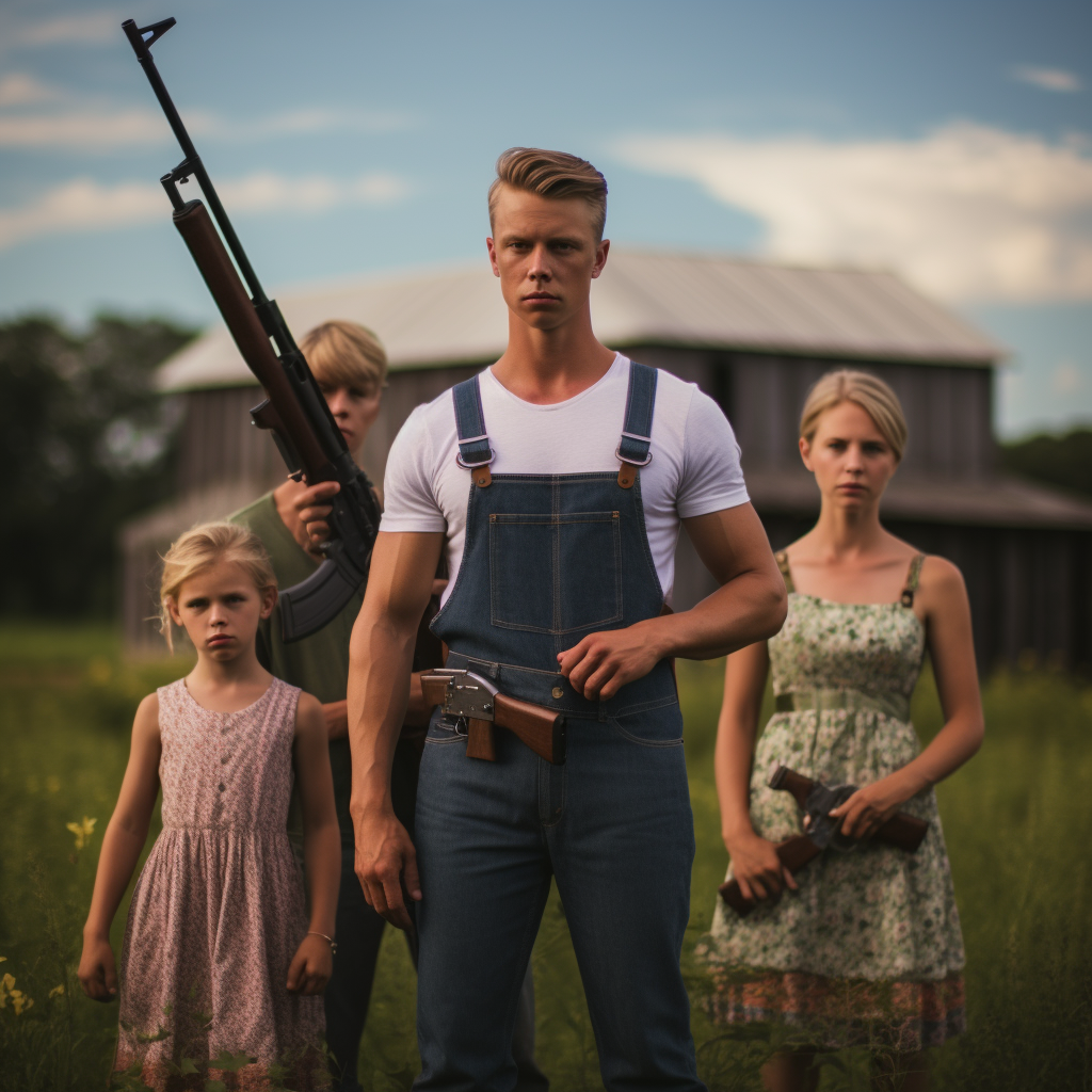 Family with Rifles on Farm