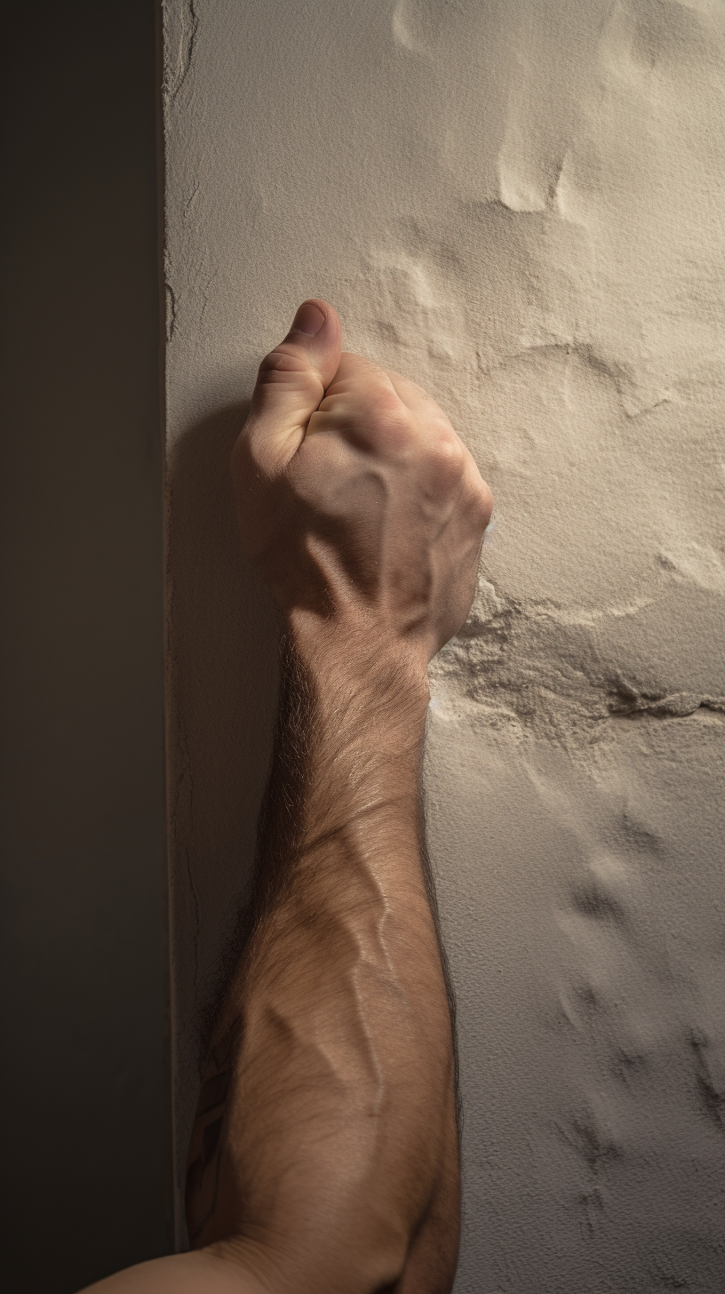 Man pressing forearm into wall