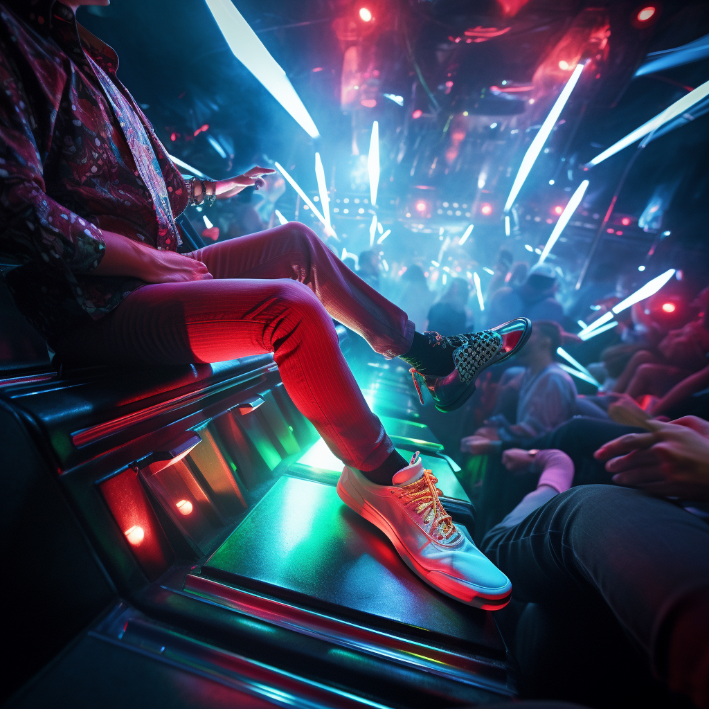 Stylish man rocking high heels at rave club