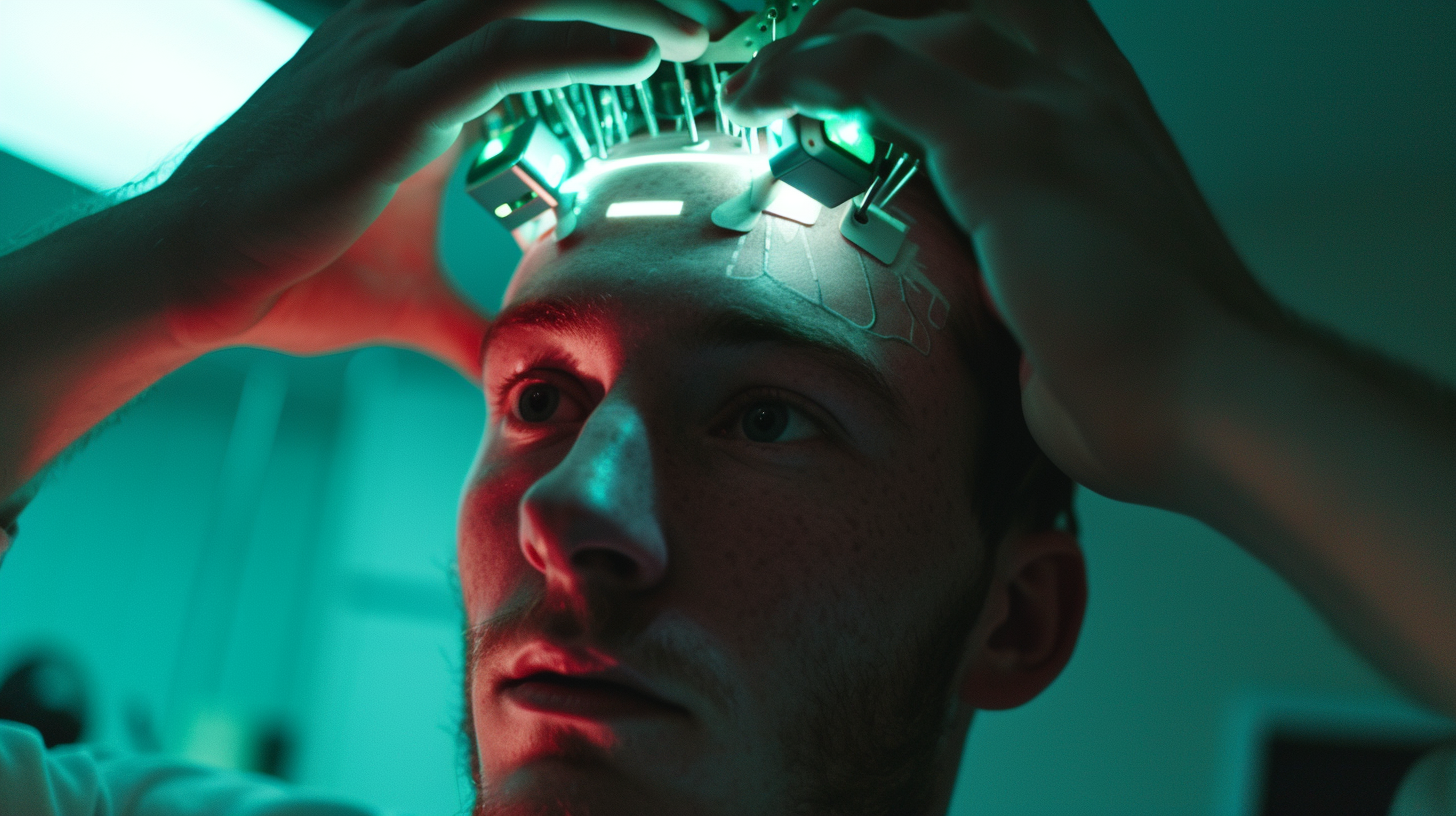 Man inserting flash drive into head