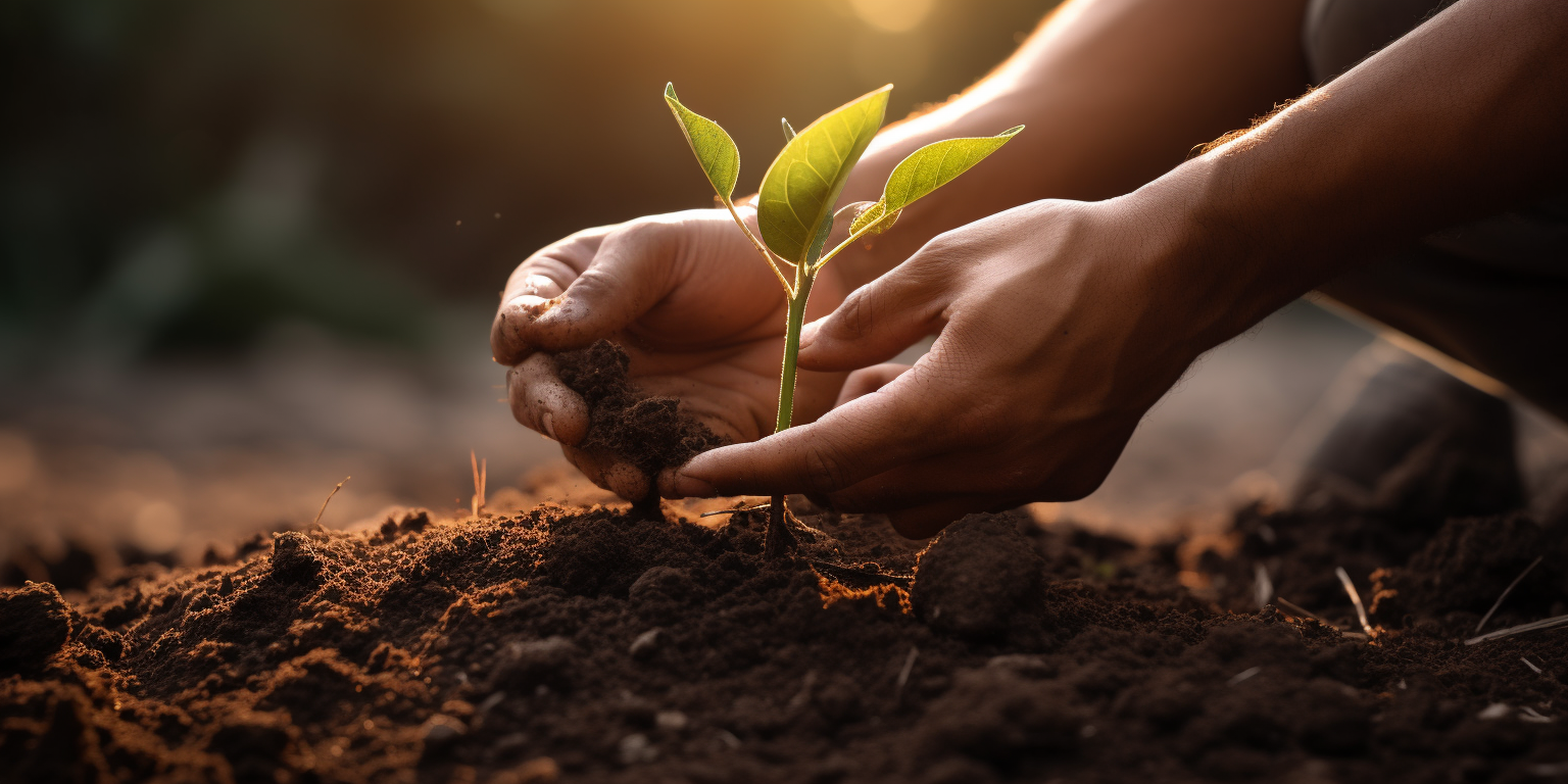 Man planting small tree in the ground