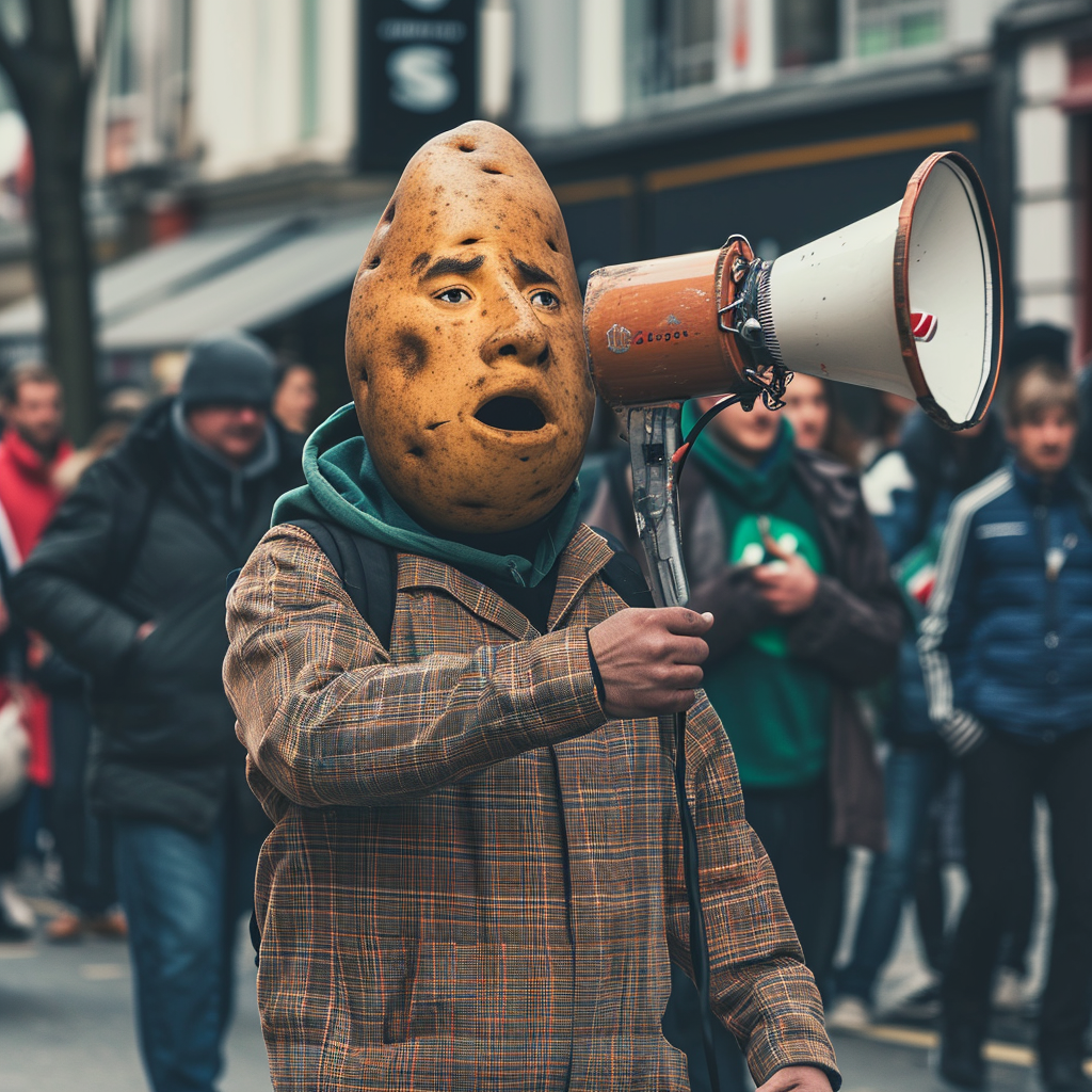 Man with Potato Head Speaking