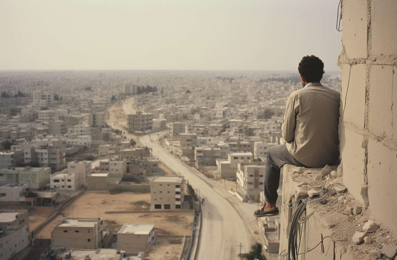 Man sitting on edge overlooking view