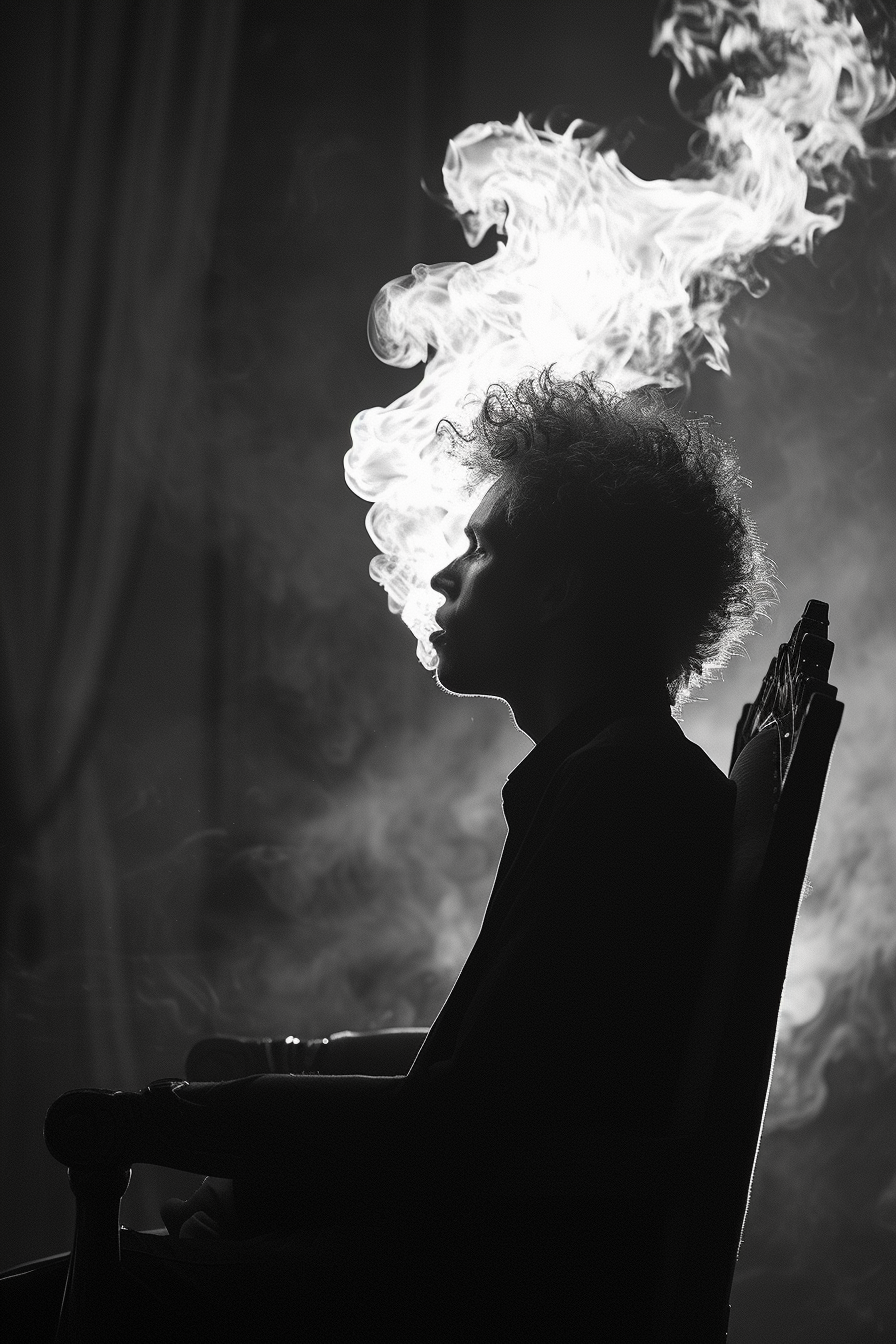 Black and White Profile Man on Throne