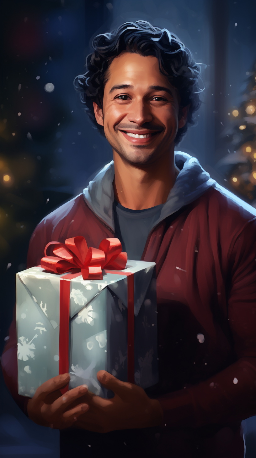 Man smiling with Christmas gift