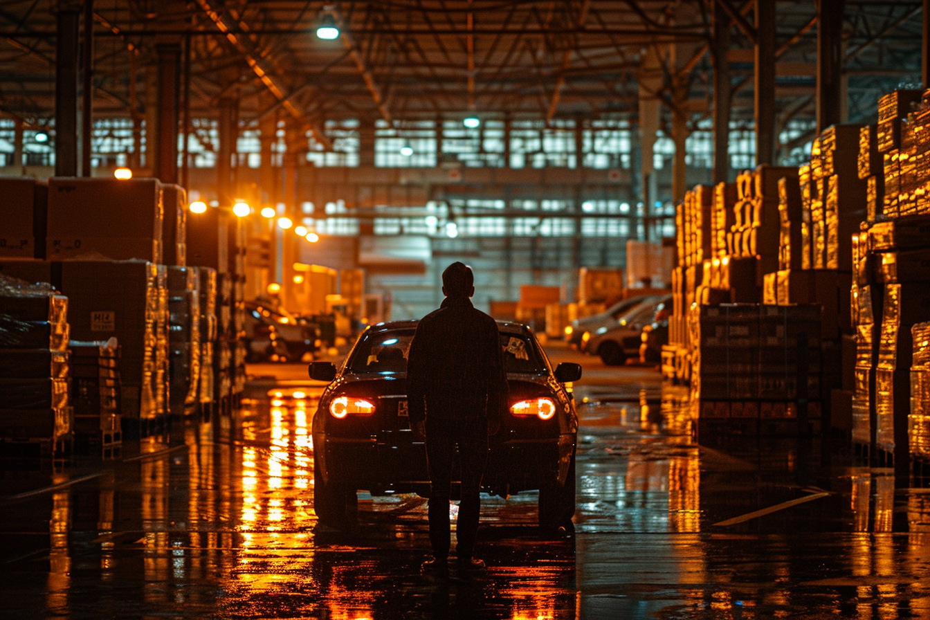 Man Car Warehouse Lights Background