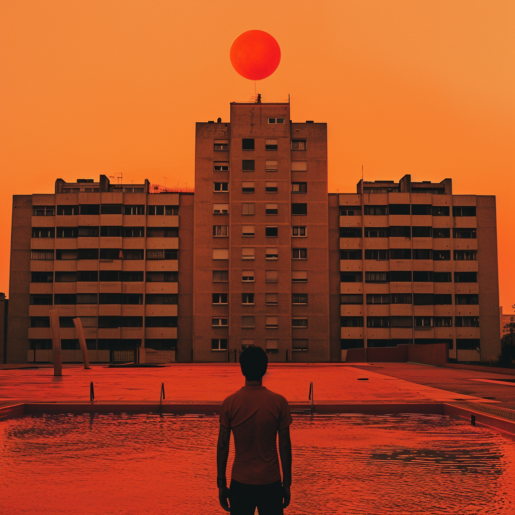 Man standing at orange pool