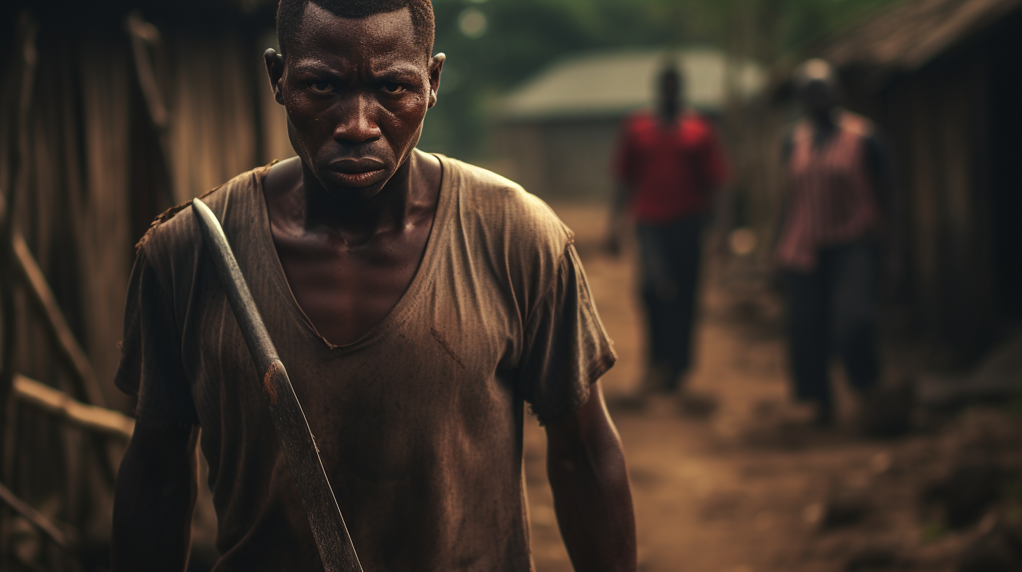 Man walking towards angry Nigerian farmer