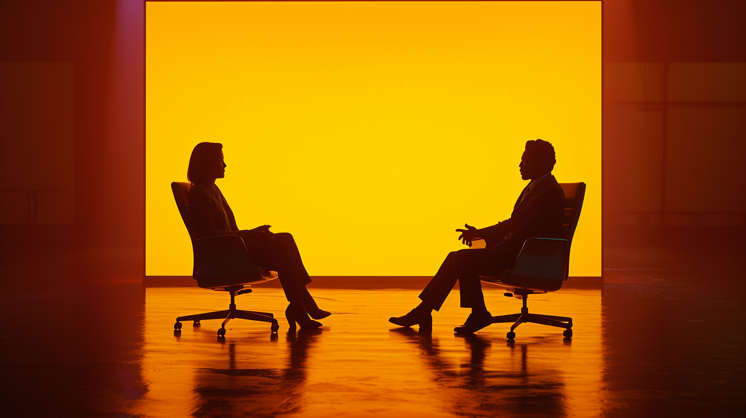 Man and woman debating on stage