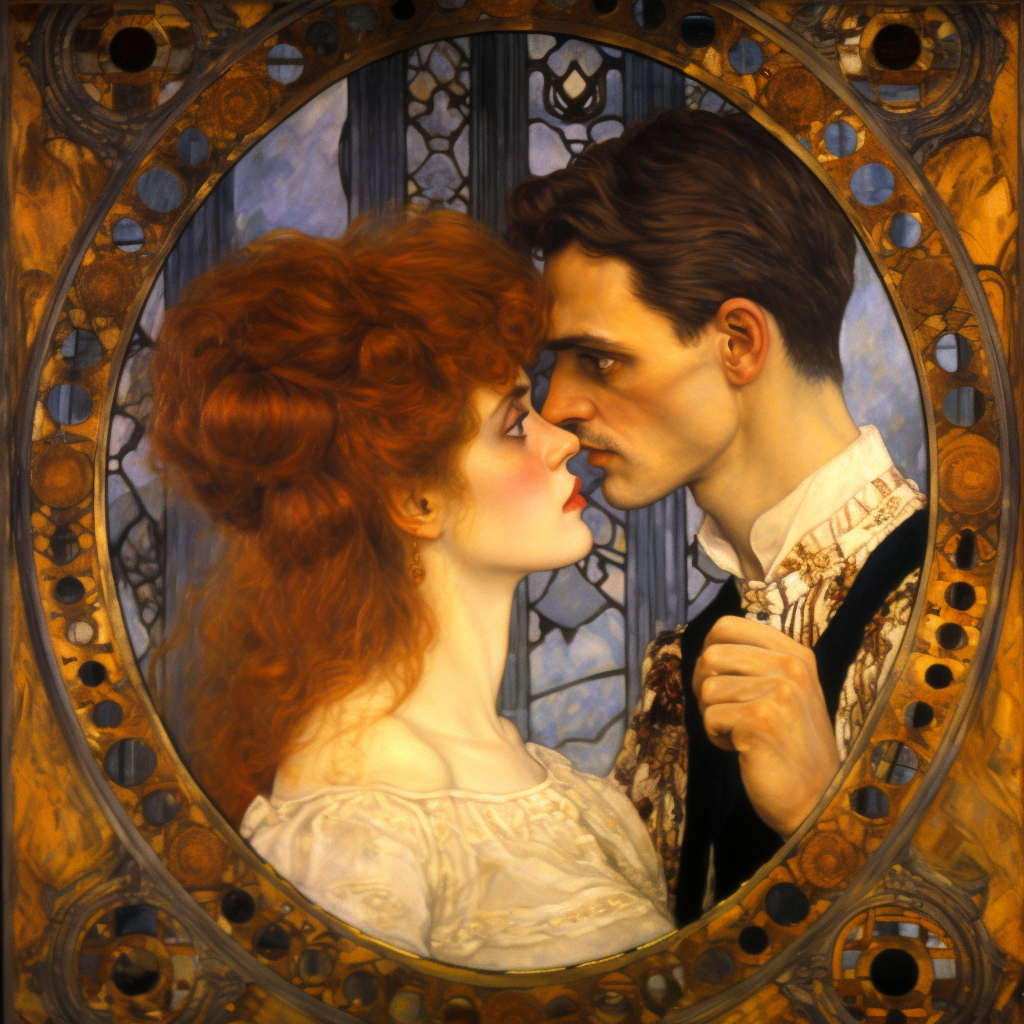 Klimt's painting of a couple through a looking glass