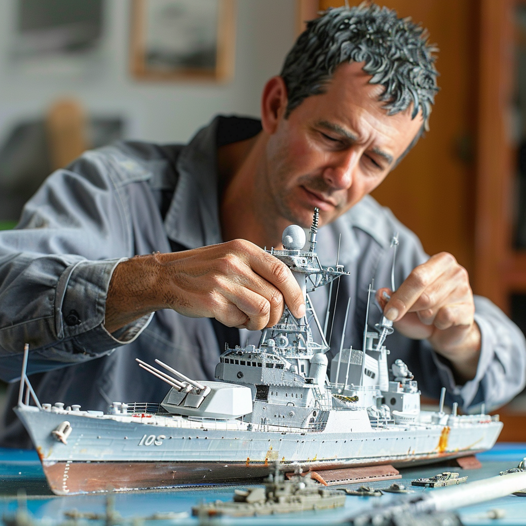 Man building ship model