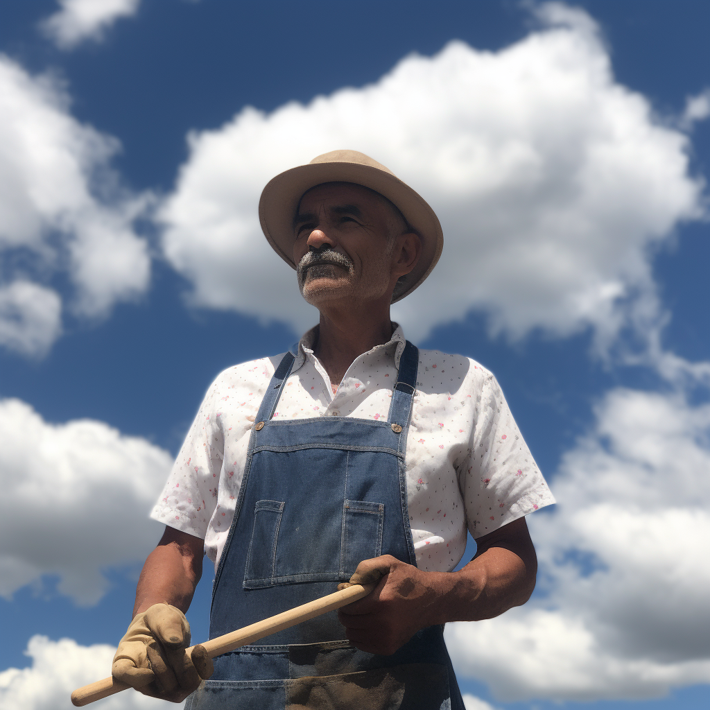 Man wearing apron and holding spatula