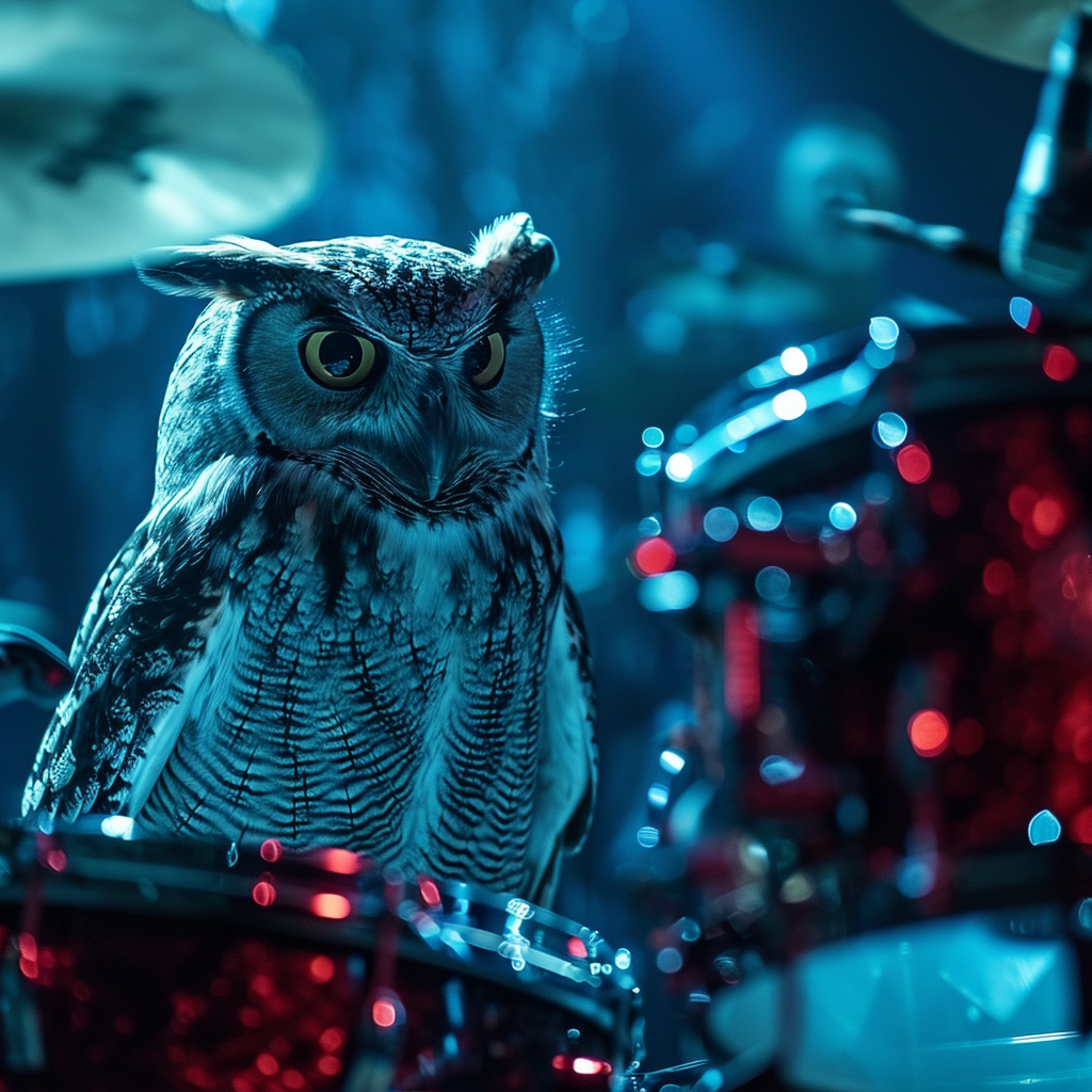 Man owl playing drum set