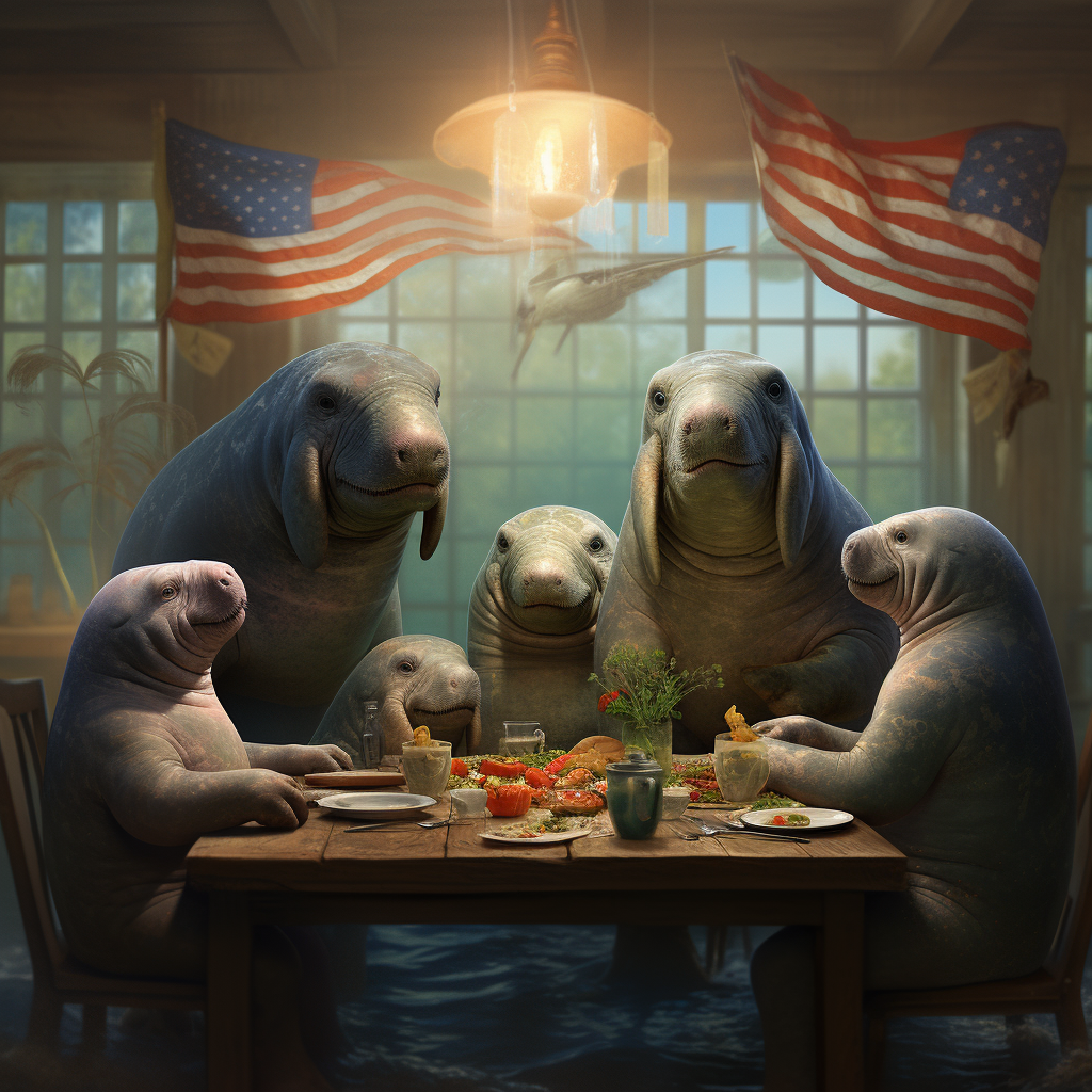 Manatees Eating Dinner as a Family