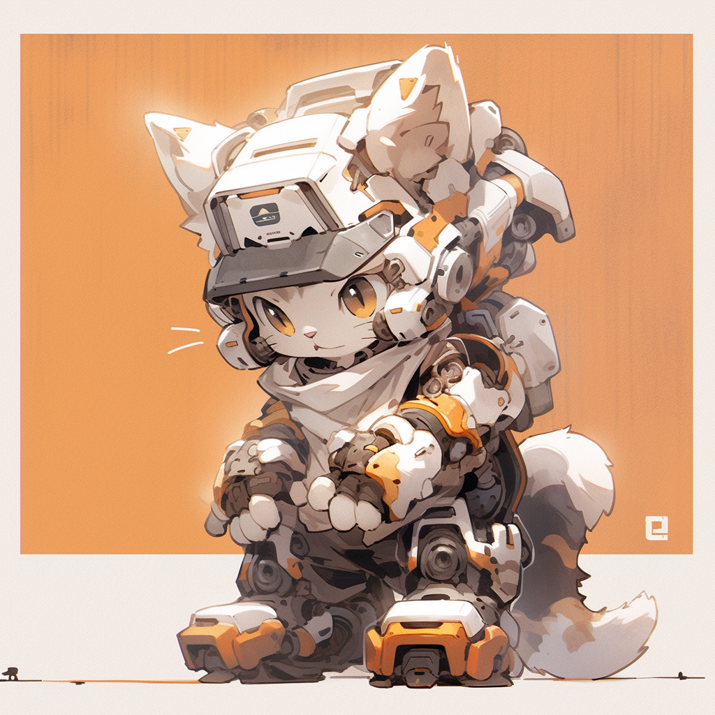 Cute manga cyber robot cat