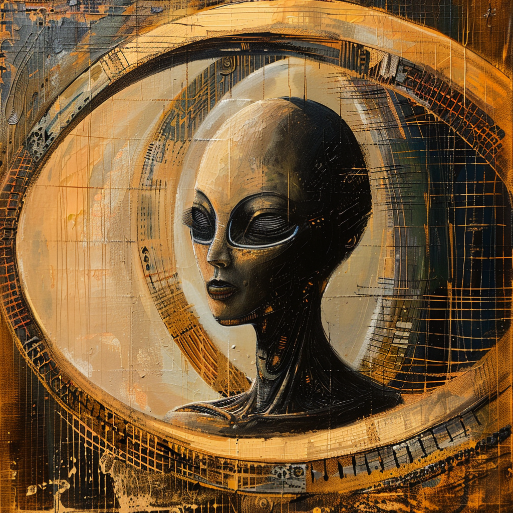 Sentient Mannequin UFO Pilot Painting