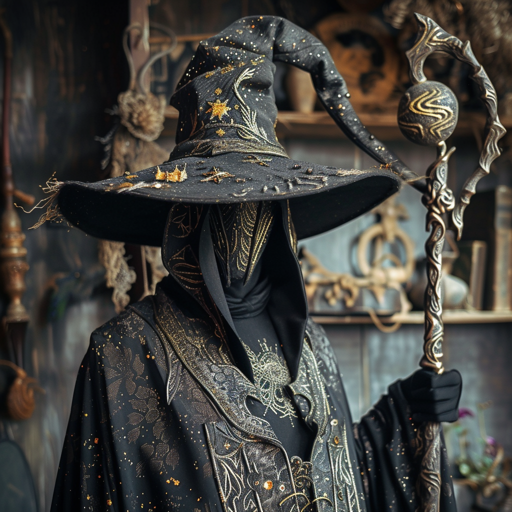 Fantasy-style Mannequin with Pointy Hat and Staff