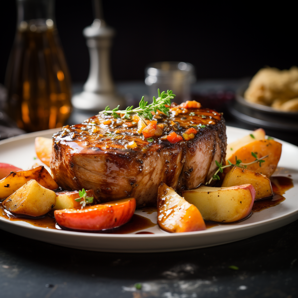 Maple Glazed Pork Chops with Roasted Red Apples and Yams