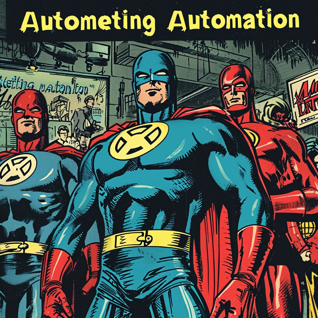 Marketing automation superheroes in comic-inspired suits