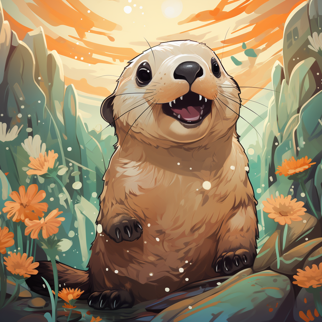 Adorable marmot illustration in mint green and peach colors