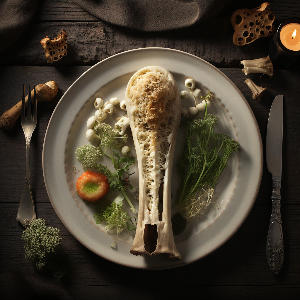 Realistic marrow bone on a plate