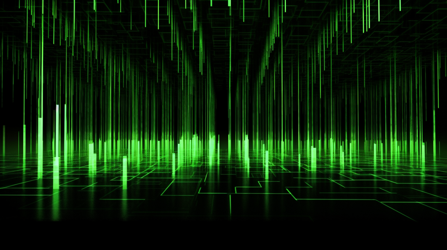 Matrix-inspired digital environment with neon glow