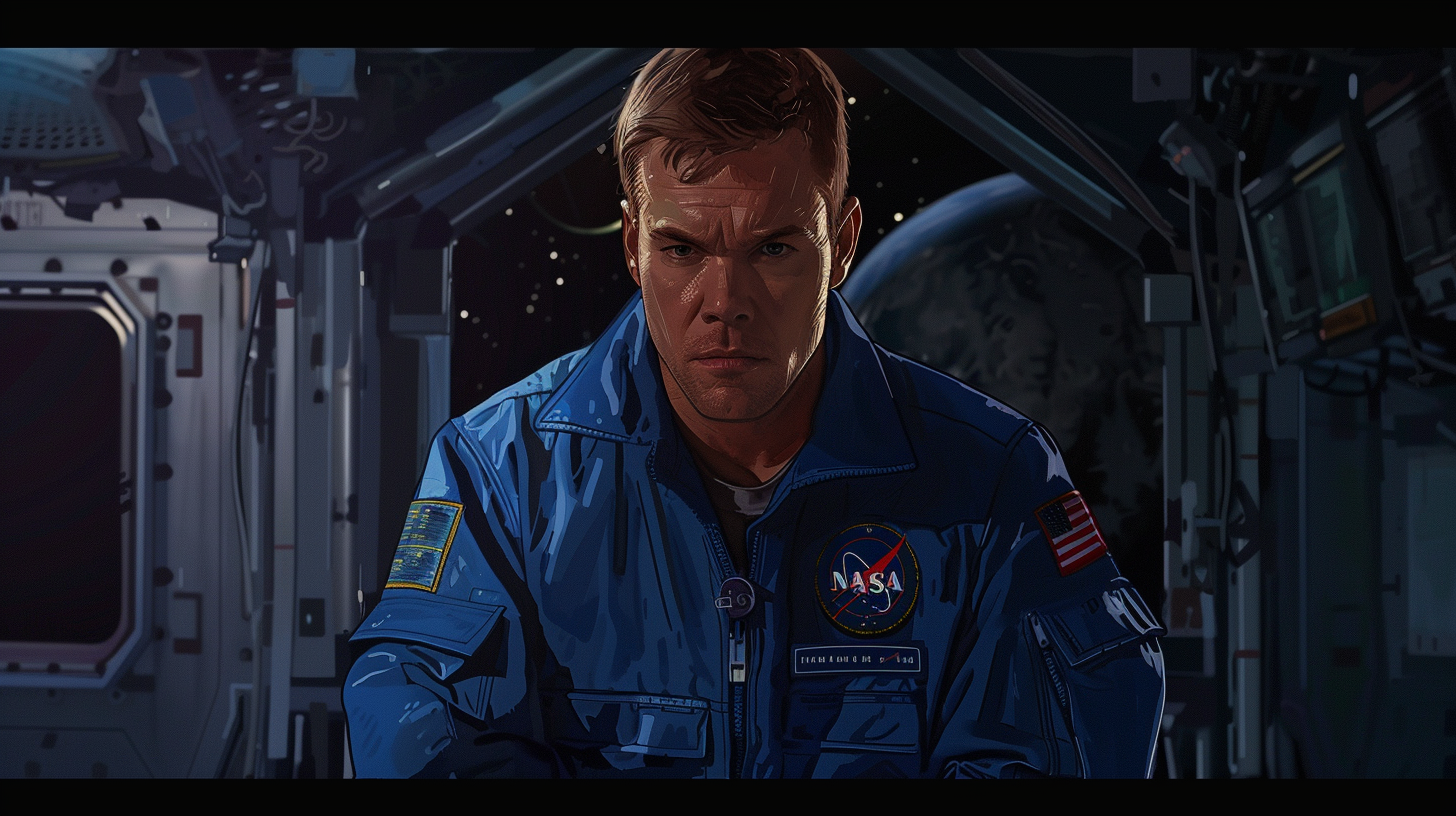 Matt Damon in blue jumpsuit