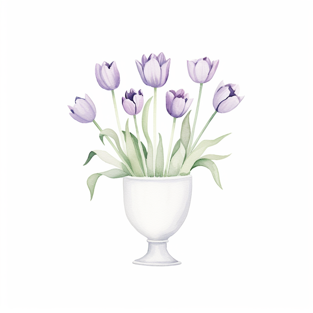 Minimalist centerpiece with purple tulips in a pedestal vase