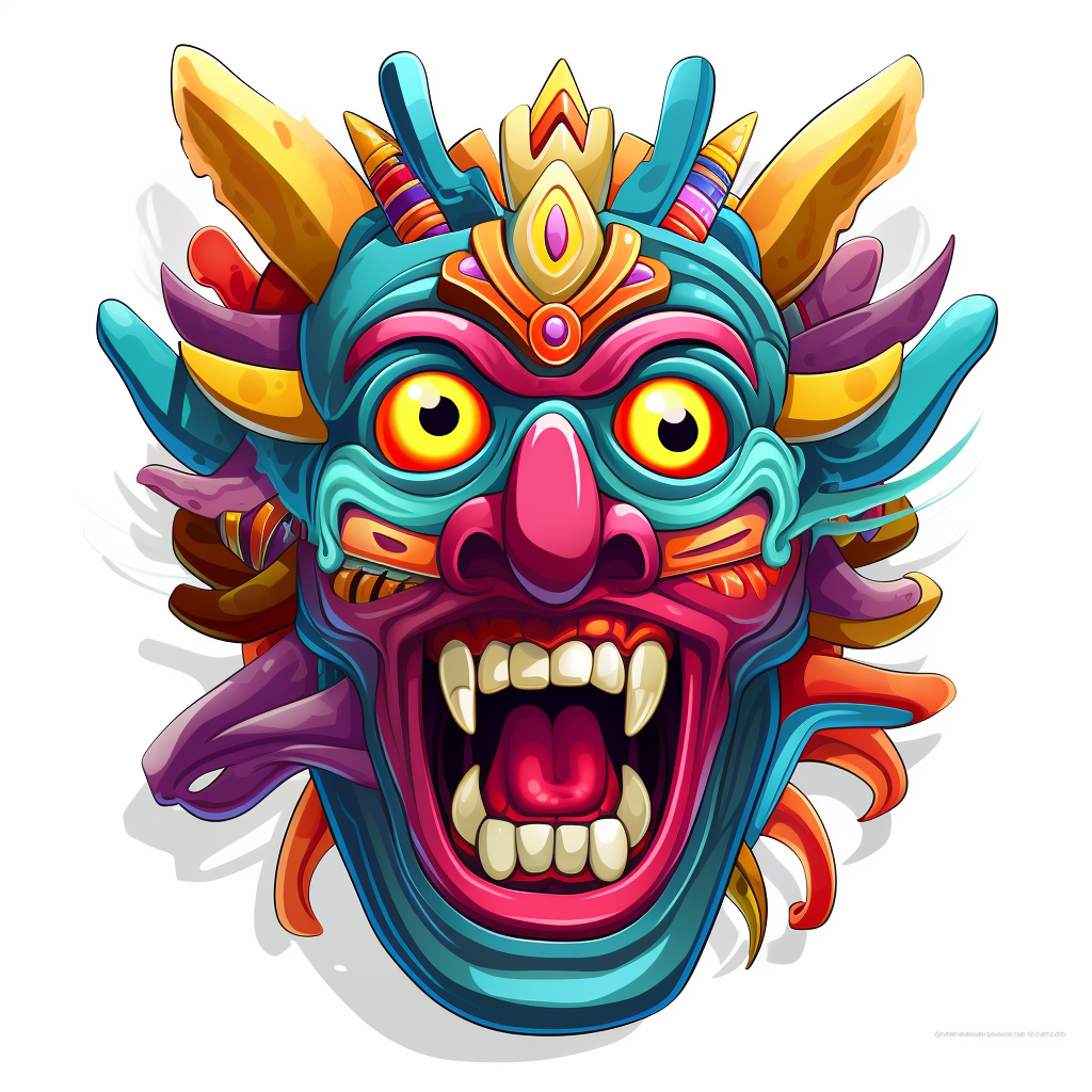 Colorful Mayan mask with huge open mouth