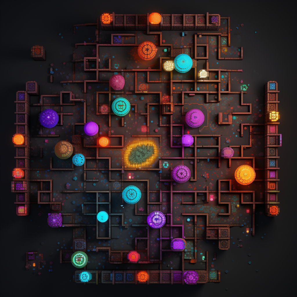 Colorful particles solving maze puzzle