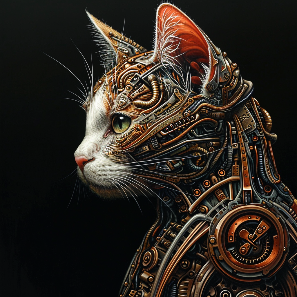 mechanical cat art style