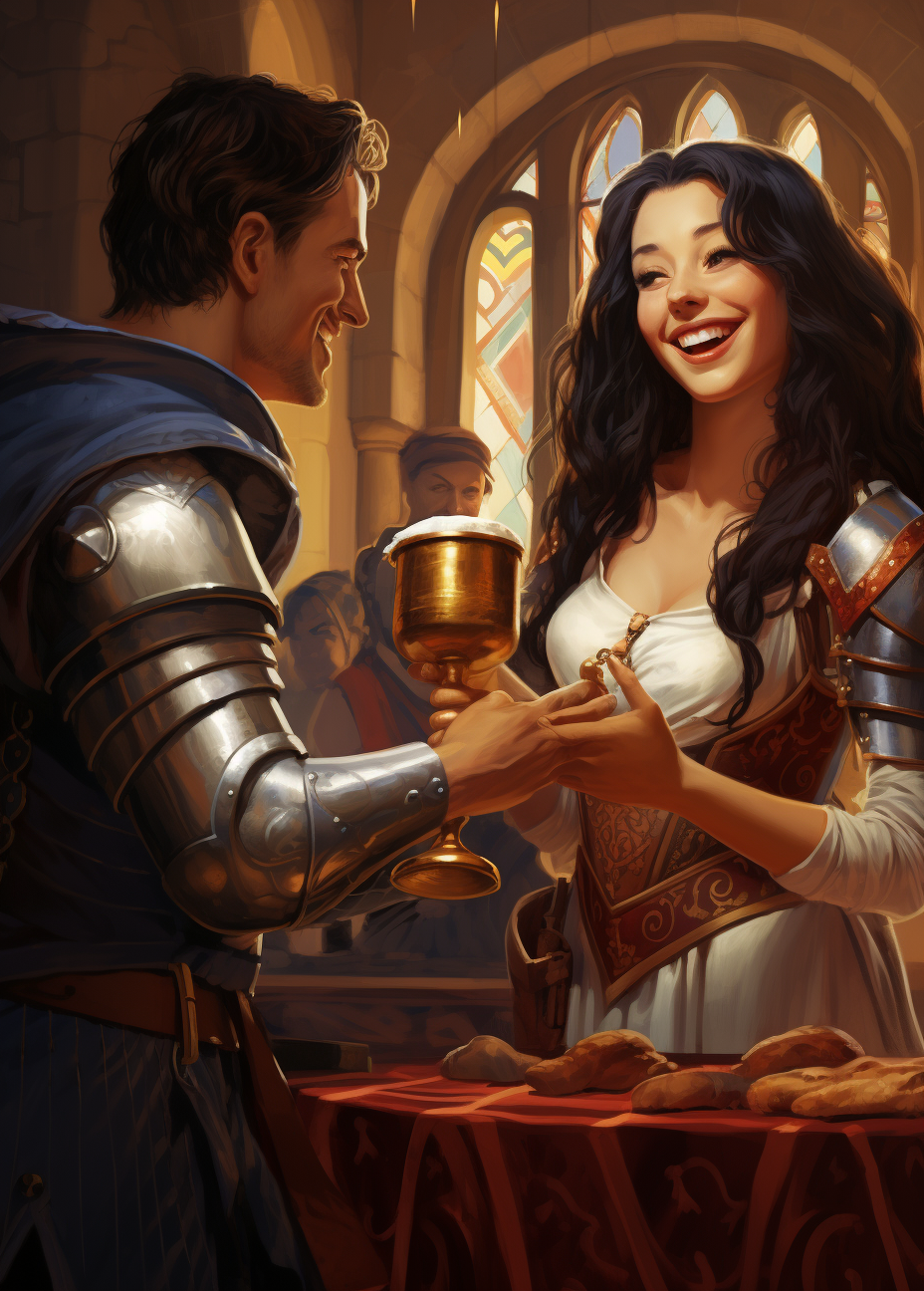 Cartoon Realism: Medieval Feast with Wine and Knight