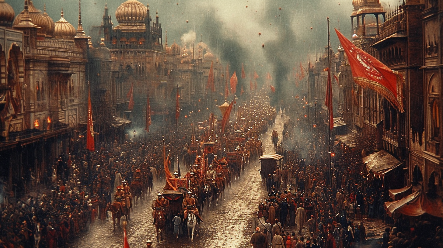 Medieval Parade With Civil Defense