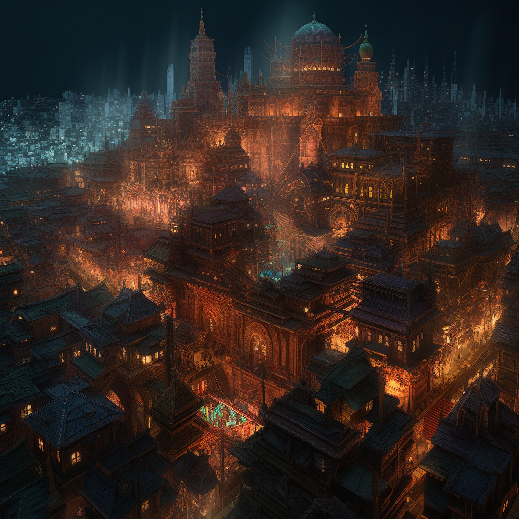 Awe-inspiring medieval city at night