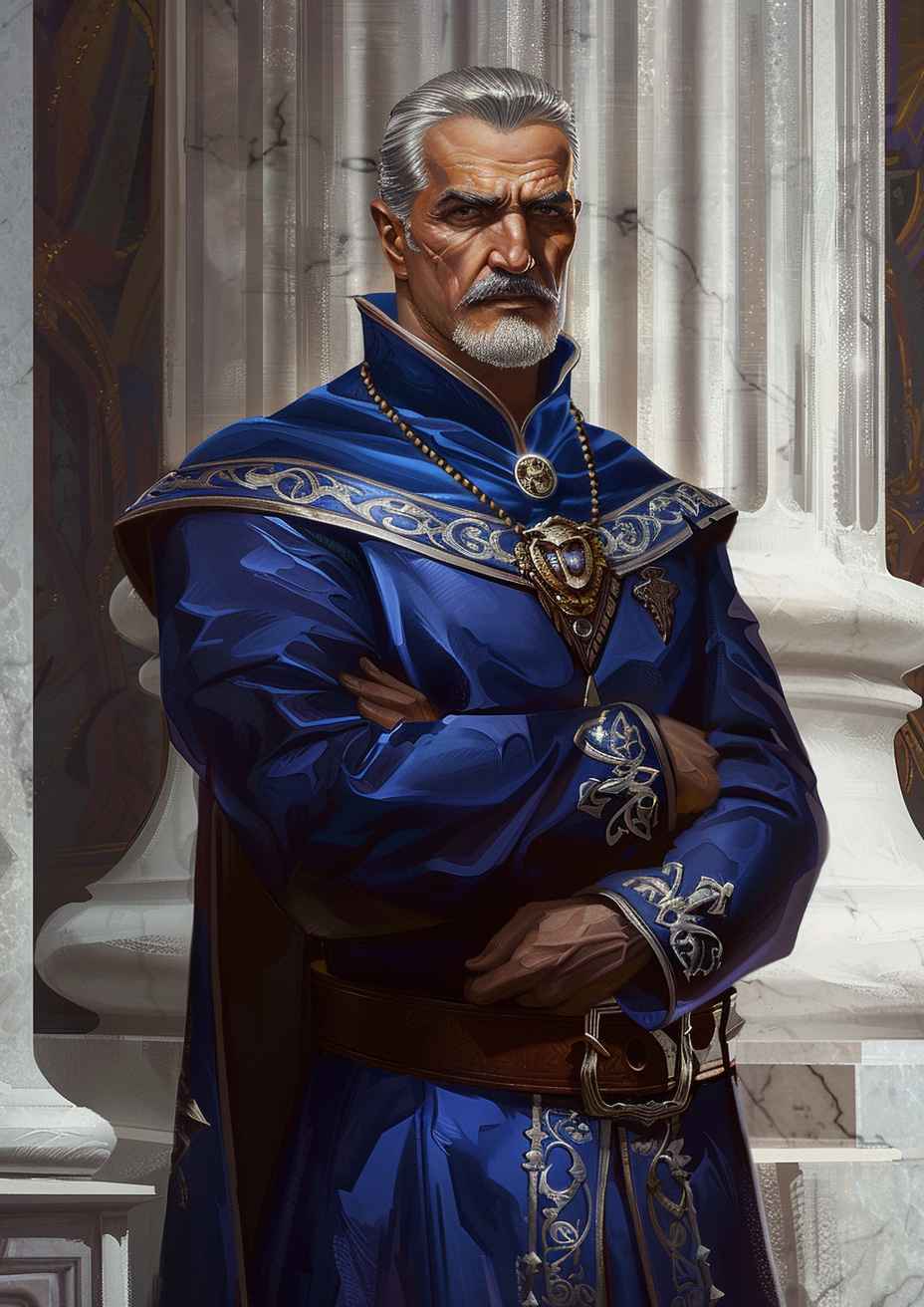 Medieval councilman in blue and silver