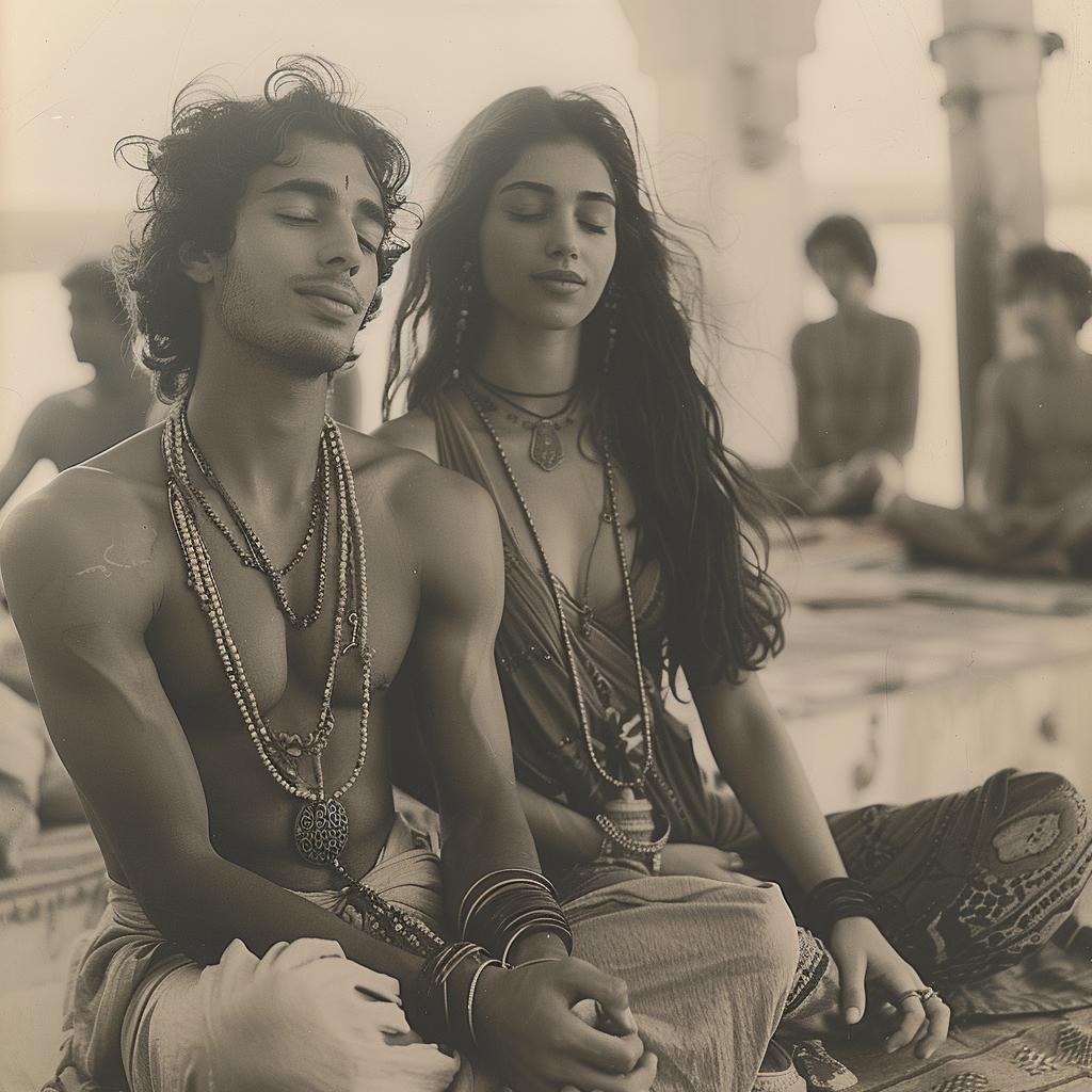 Meditating Tantra Couples in Vintage Setting
