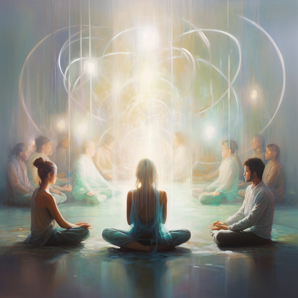 Group of People Meditating in Central Light