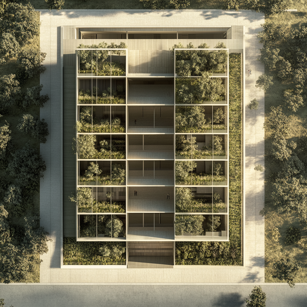 Minimalist Green Building with Vertical Gardens