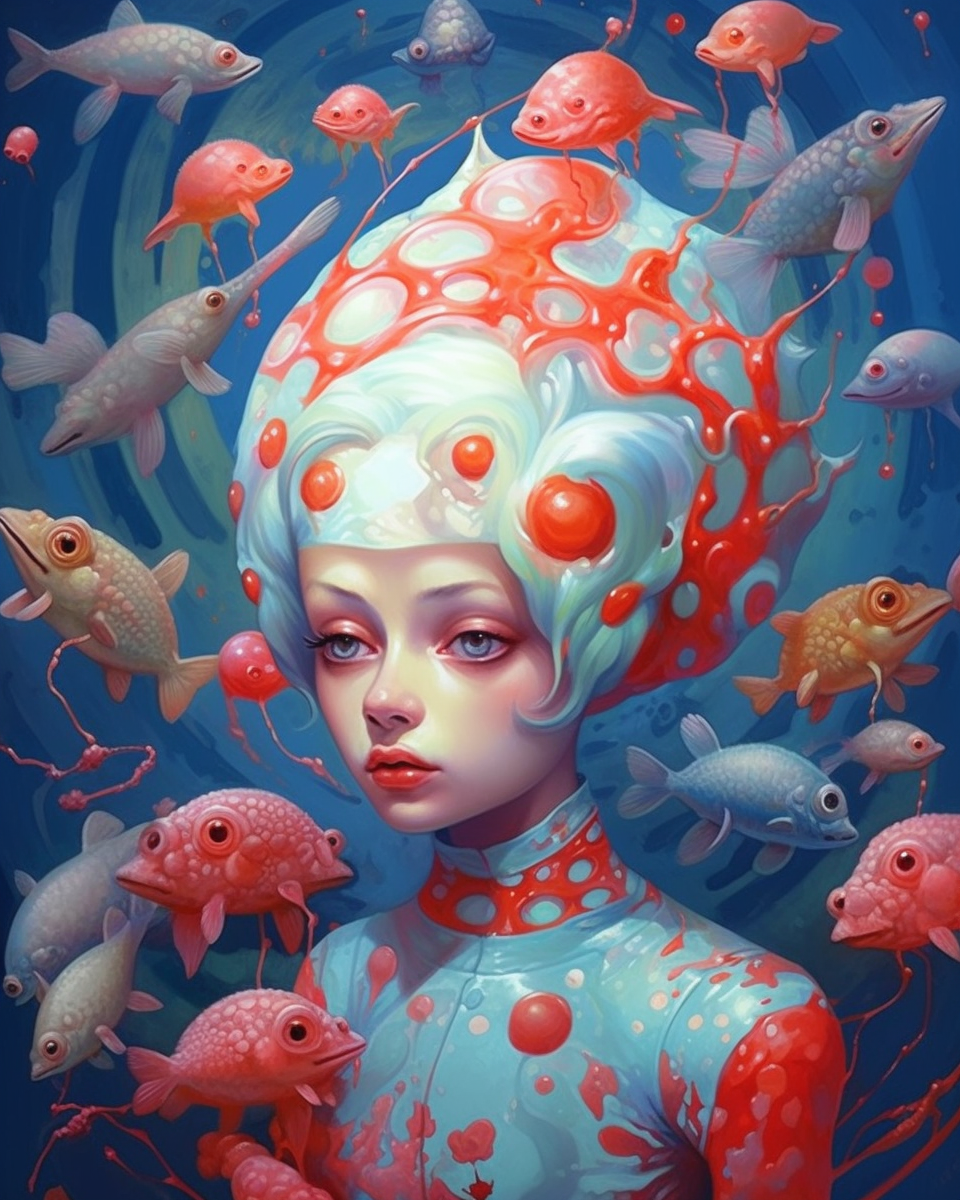 Surrealistic image of humanoid characters