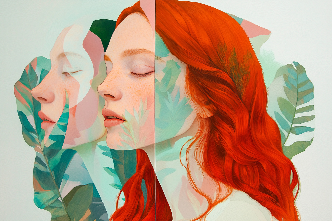 Red-Haired Female Collage Abstract Shapes