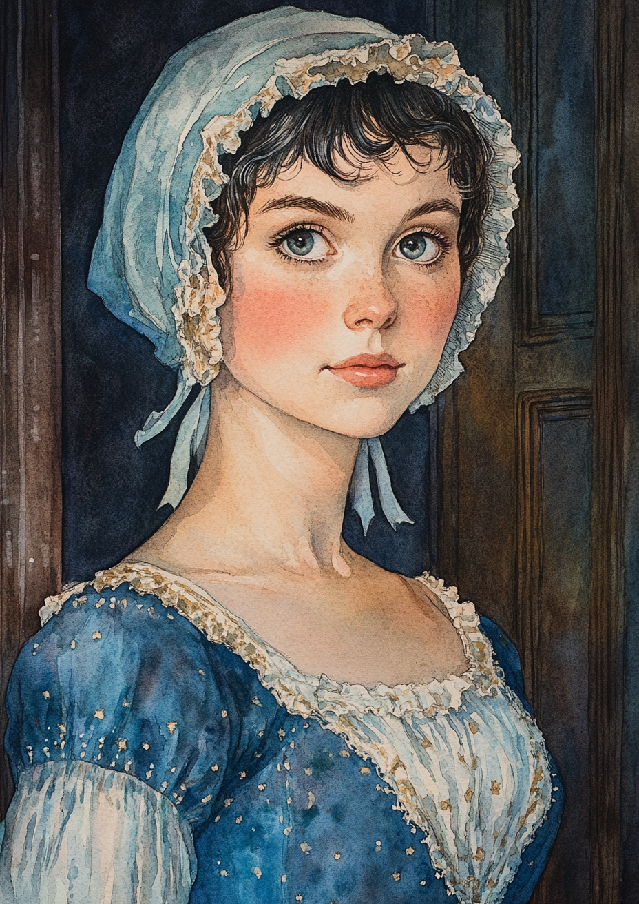 Regency woman in blue dress