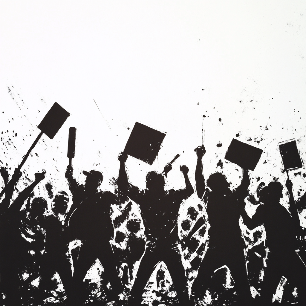 Rioting Protesters Stencil Art Photo