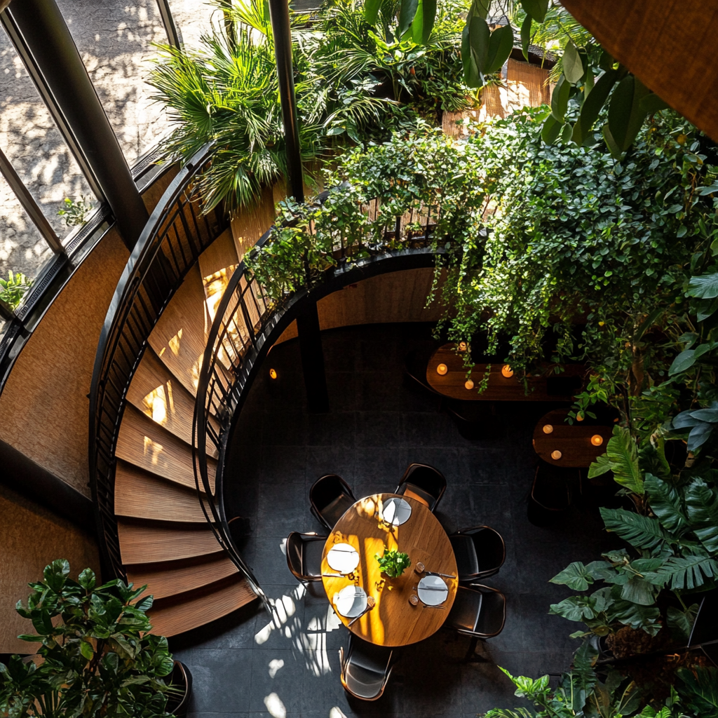 Rooftop pergola with organic plants