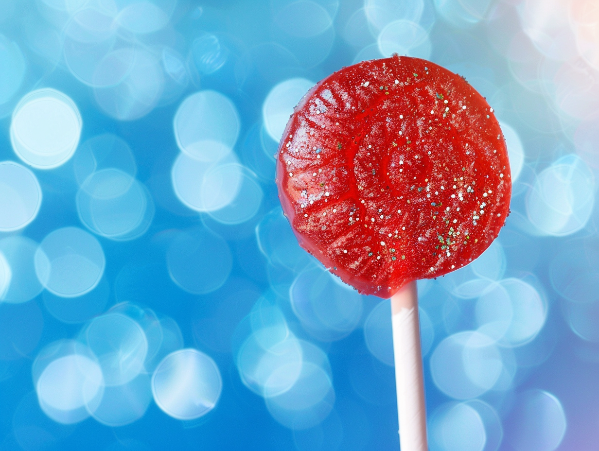 Red lollipop on blue background