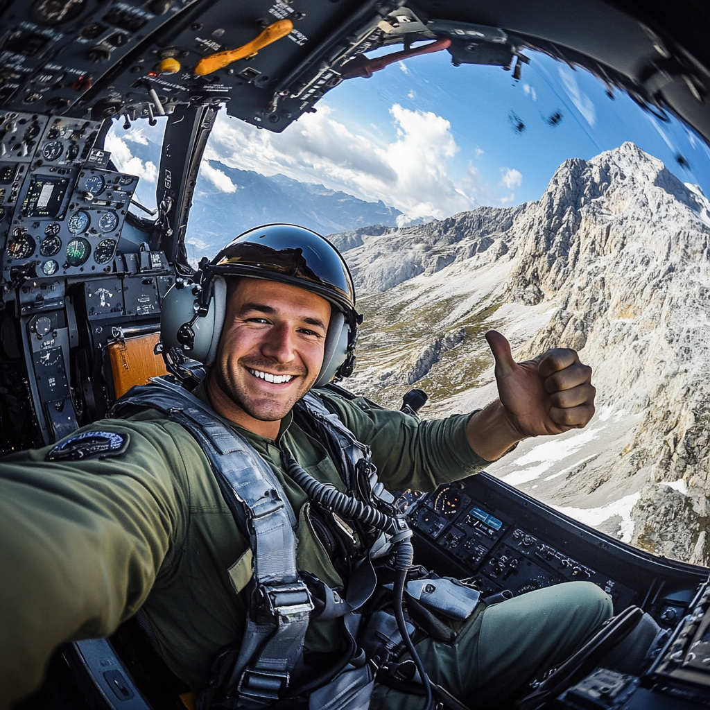 Smiling pilot giving thumbs up