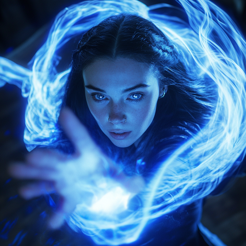 The Sorceress Teleporting in Blue Light